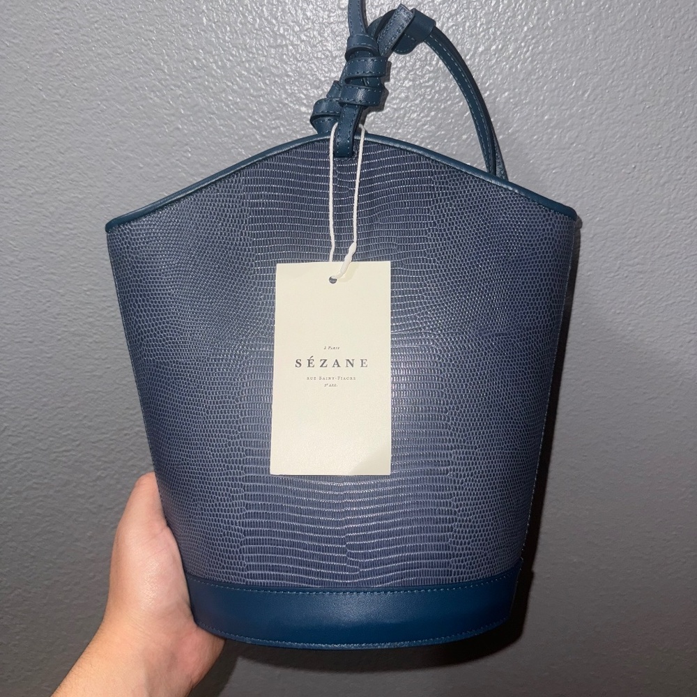 Sezane Marli Bucket Bag Embossed Denim Bi-material - Size TU